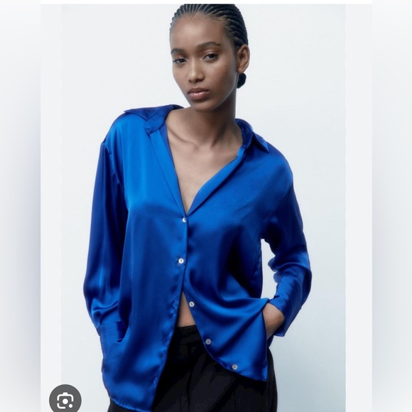 Zara Blue Silk Blouse - Picture 1 of 2
